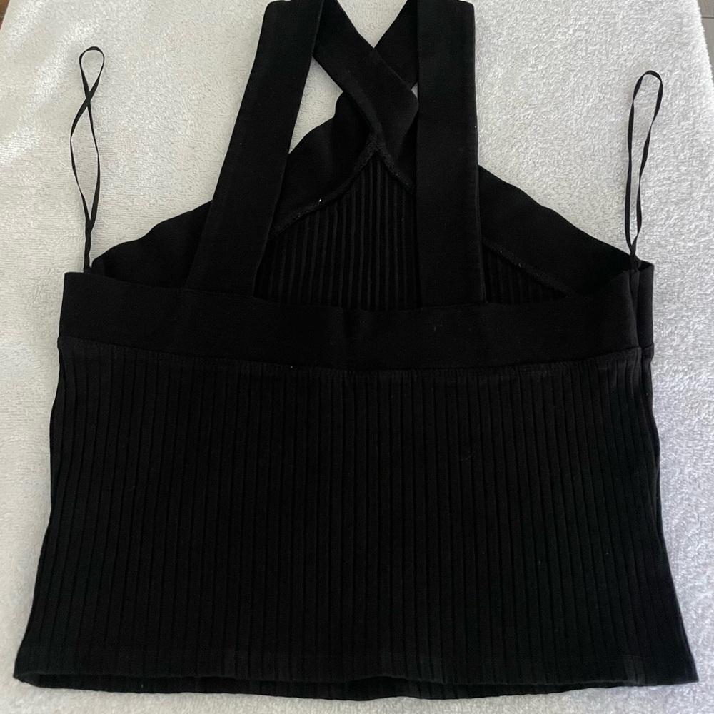 Divided Black Ribbed Crop Top